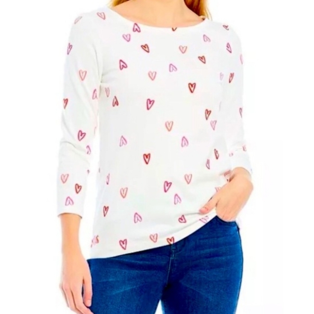 Joules Harbour Print Cream Hearts Top Size US 6
